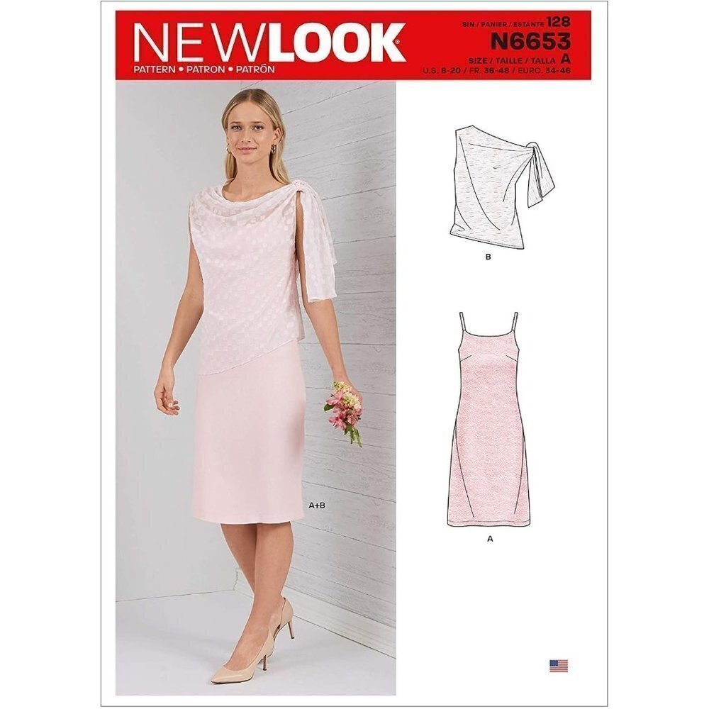 New Look Sewing Pattern 6653 Misses Dress Shoulder Tie Topper Size 8-20